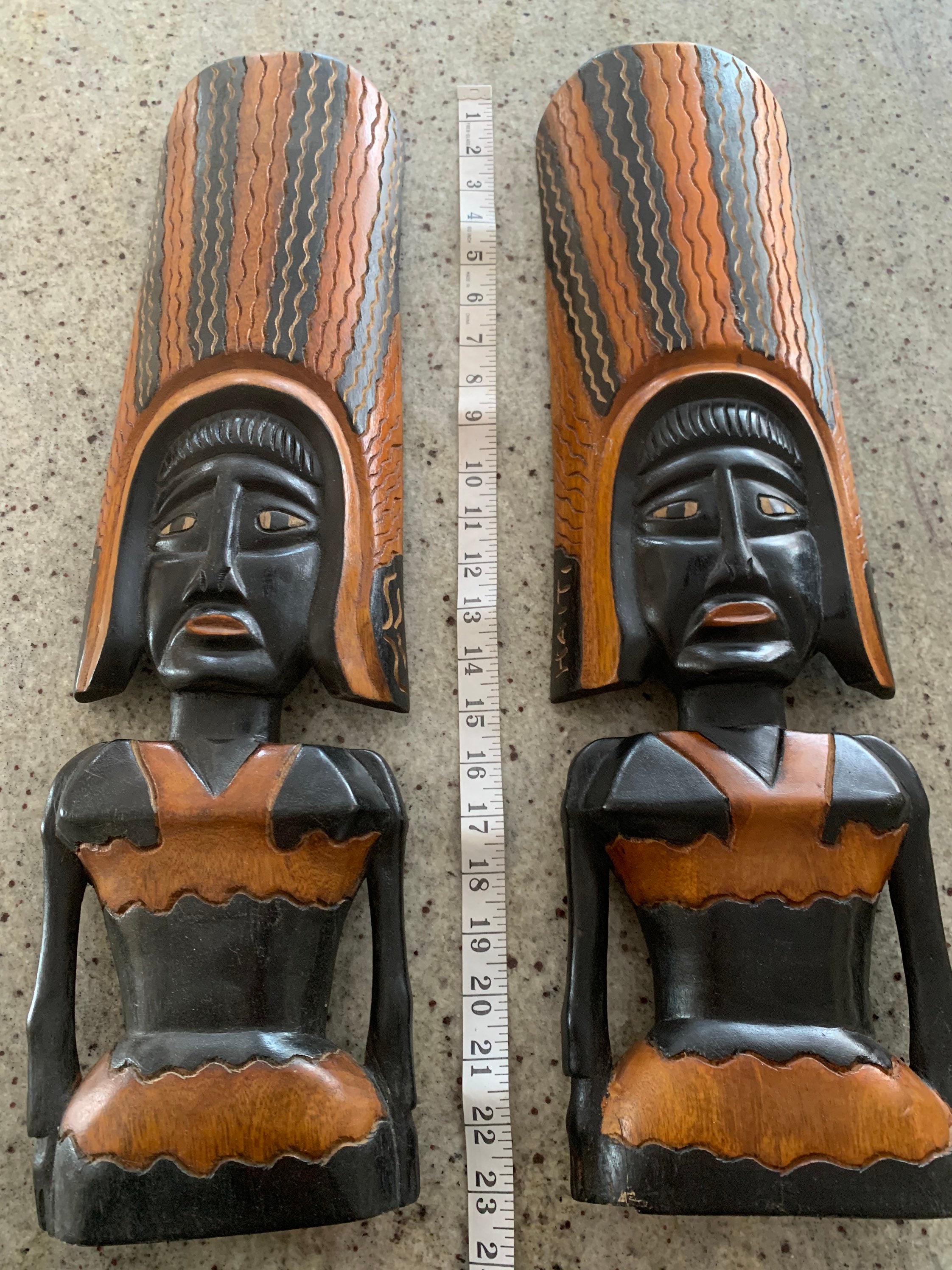 Pair of Large Antique Haitian Hand Carved Wood Figures 23” Tall