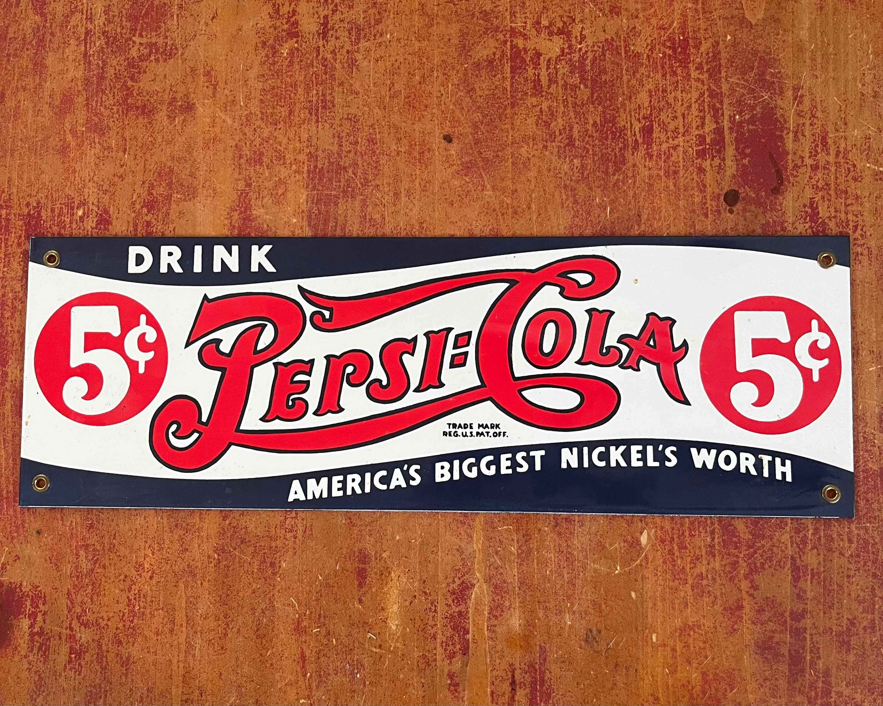 PEPSI ヴィンテージサイン Vintage Drink Pepsi Cola Porcelain Sign 18” X 6” Nice Repro