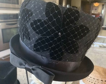 50s Doeskin Felt Capulet Black Wool Women\'s Hat Glencove Henry Pollak NY 50s Doeskin Felt Capulet Black Wool Women\ main image 3
