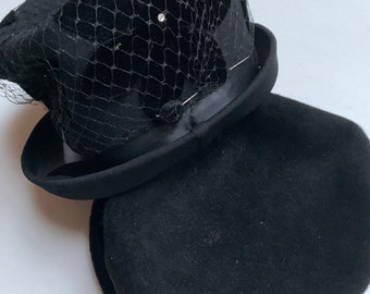 50s Doeskin Felt Capulet Black Wool Women\'s Hat Glencove Henry Pollak NY 50s Doeskin Felt Capulet Black Wool Women\ main image 2