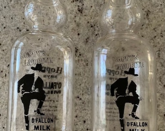 Vintage set of 2 Quart Bottles O’Fallon Milk Hoppy Hopalong Cassidy Illinois Cream Top Reproduction