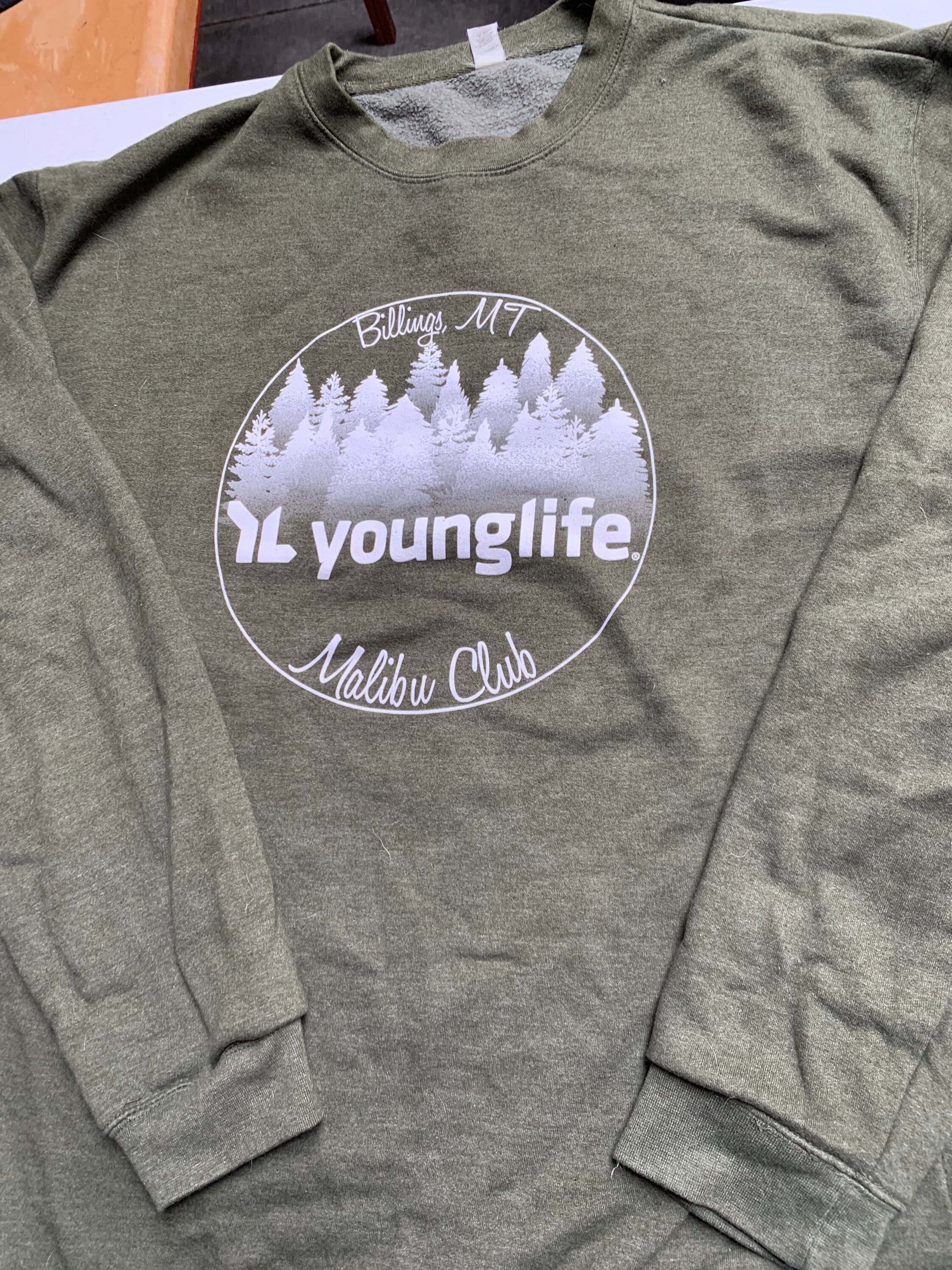 Billings Montana Malibu Club Young Life Crewneck Sweatshirt Size 2XL Heather Green Color