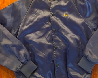 Large 50s Embroidered Satin Bowling Jacket / Chainstitch 1950s