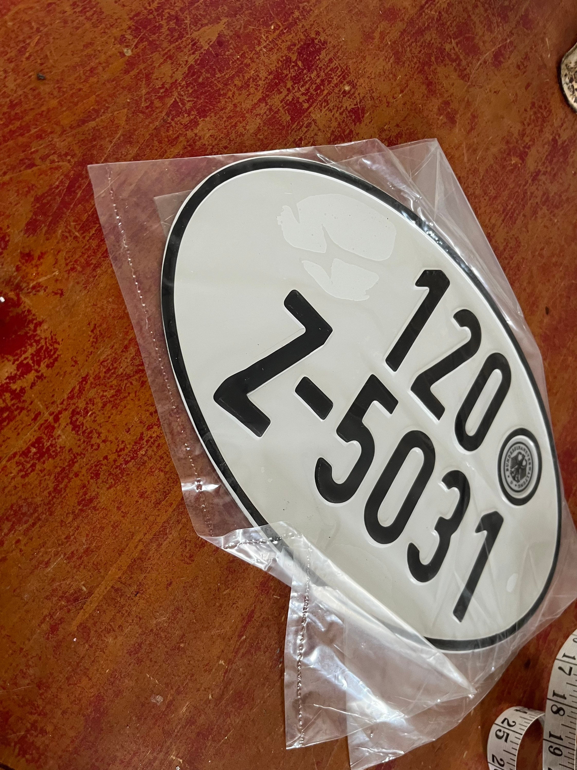 Vintage German Oval Import License Plate Black on White 120 Z