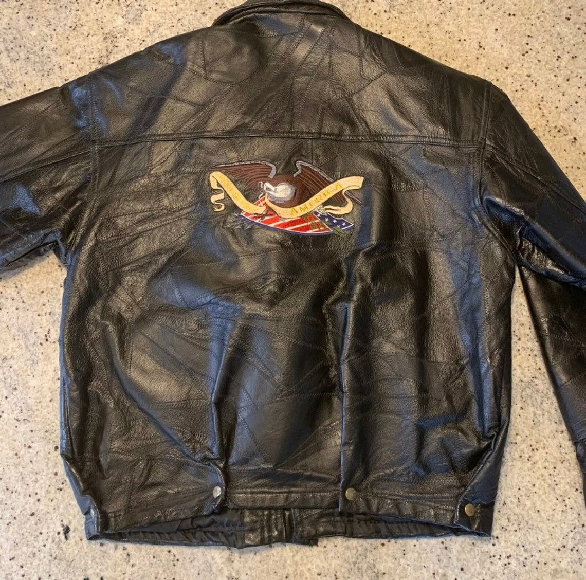 Mens Eagle American Flag Black Leather Jacket Quality | Etsy