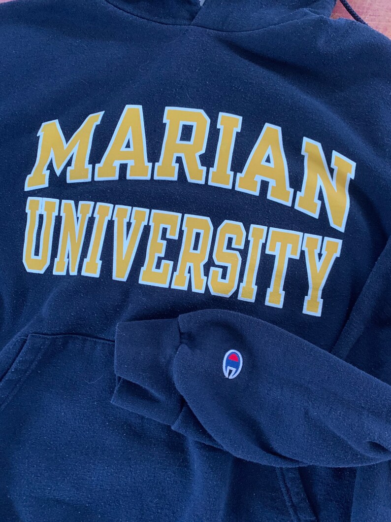 Vintage Champion Brand Marian University Hoodie Sweatshirt Size XL