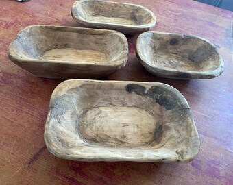 Juego de 4 mini bandejas de madera talladas a mano / cuencos para masa de 9" de largo x 6" de ancho x 2 1/2" de profundidad