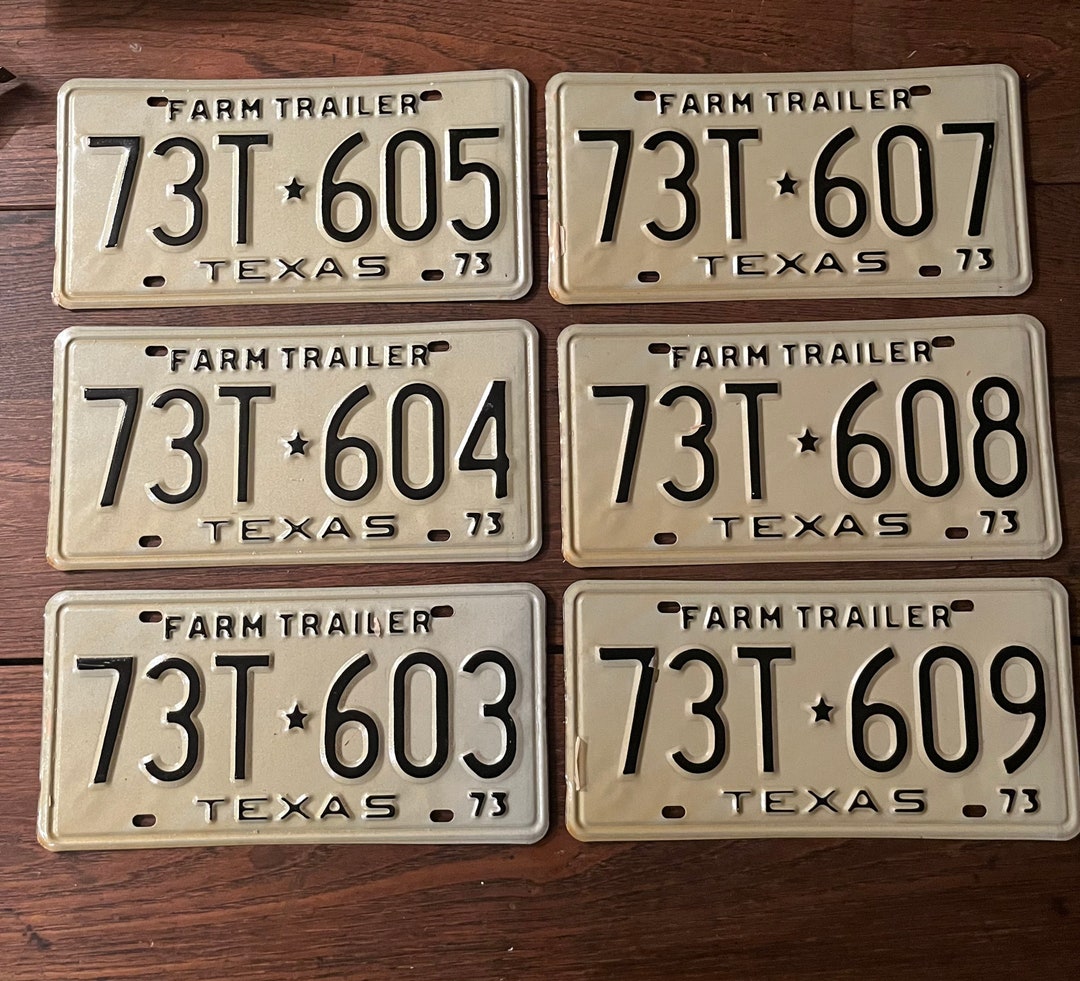 Lot of 6 Vintage 1973 Texas Farm Trailer License Plates 73T New Old