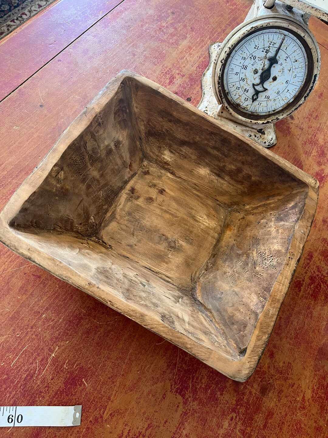 Vintage Hand Carved Wooden Dough Bowl / Tray Medium 12 X 11 X 4 Square