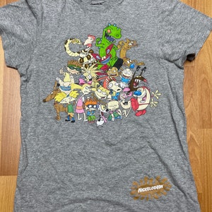 Nickelodeon Cartoons T Shirt Size Small Awesome Graphic Rugrats Cat Dog Ren Stempy Hey Arnold