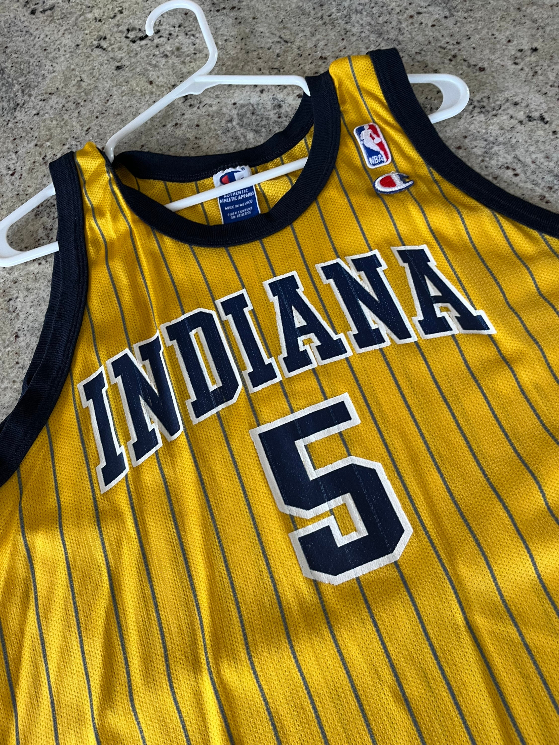 Adult Indiana Pacers Jalen Rose #5 Gold Pinstripe Hardwood Classic Jer