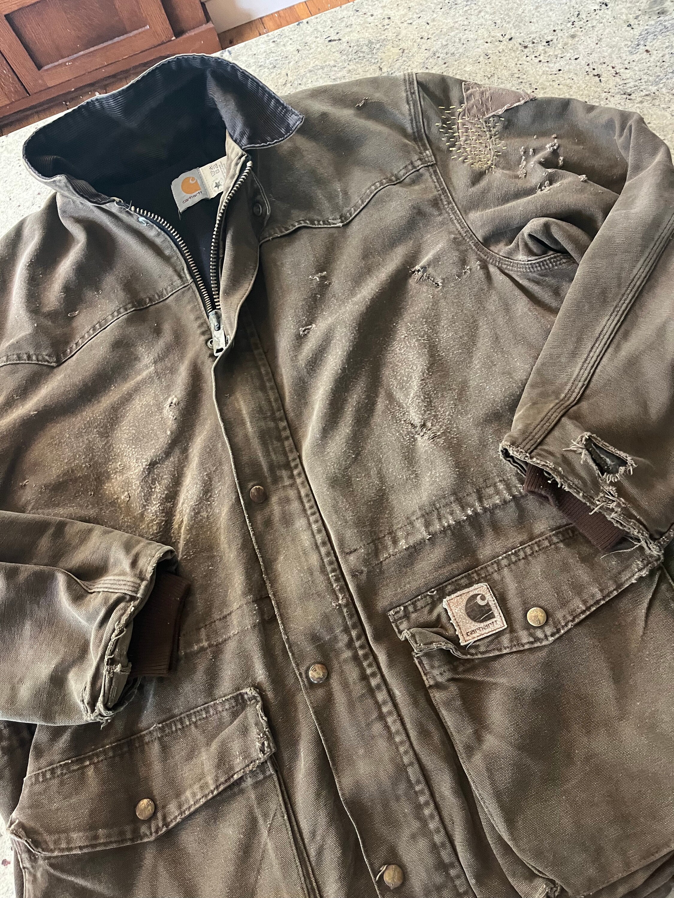 Vintage Carhartt Jacket Coat Distressed Size Large Made in USA