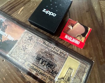 Vintage 90s Marlboro Brass Money Clip and Brass Zippo Lighter Gift