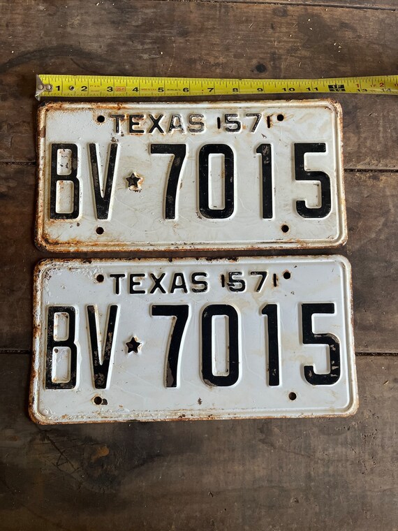 Vintage 1959 Pair of Texas License Plates BV 7015 Black on - Etsy