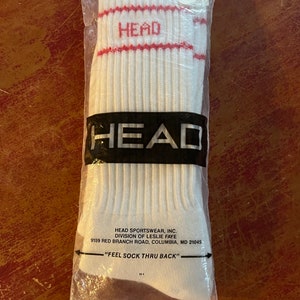 Vintage 80s HEAD Tennis Socks Red & White Made in USA New Unopened