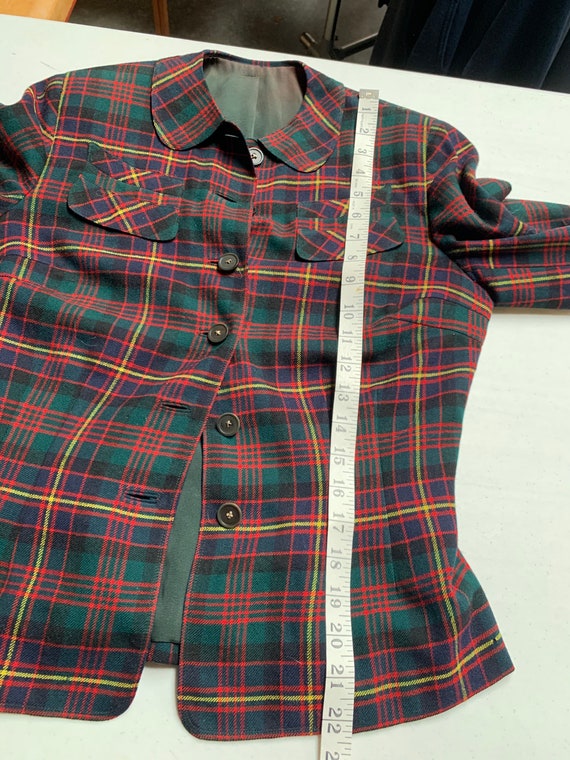 Vintage 60s Wool Plaid Pleated Skirt & Jacket Set… - image 5