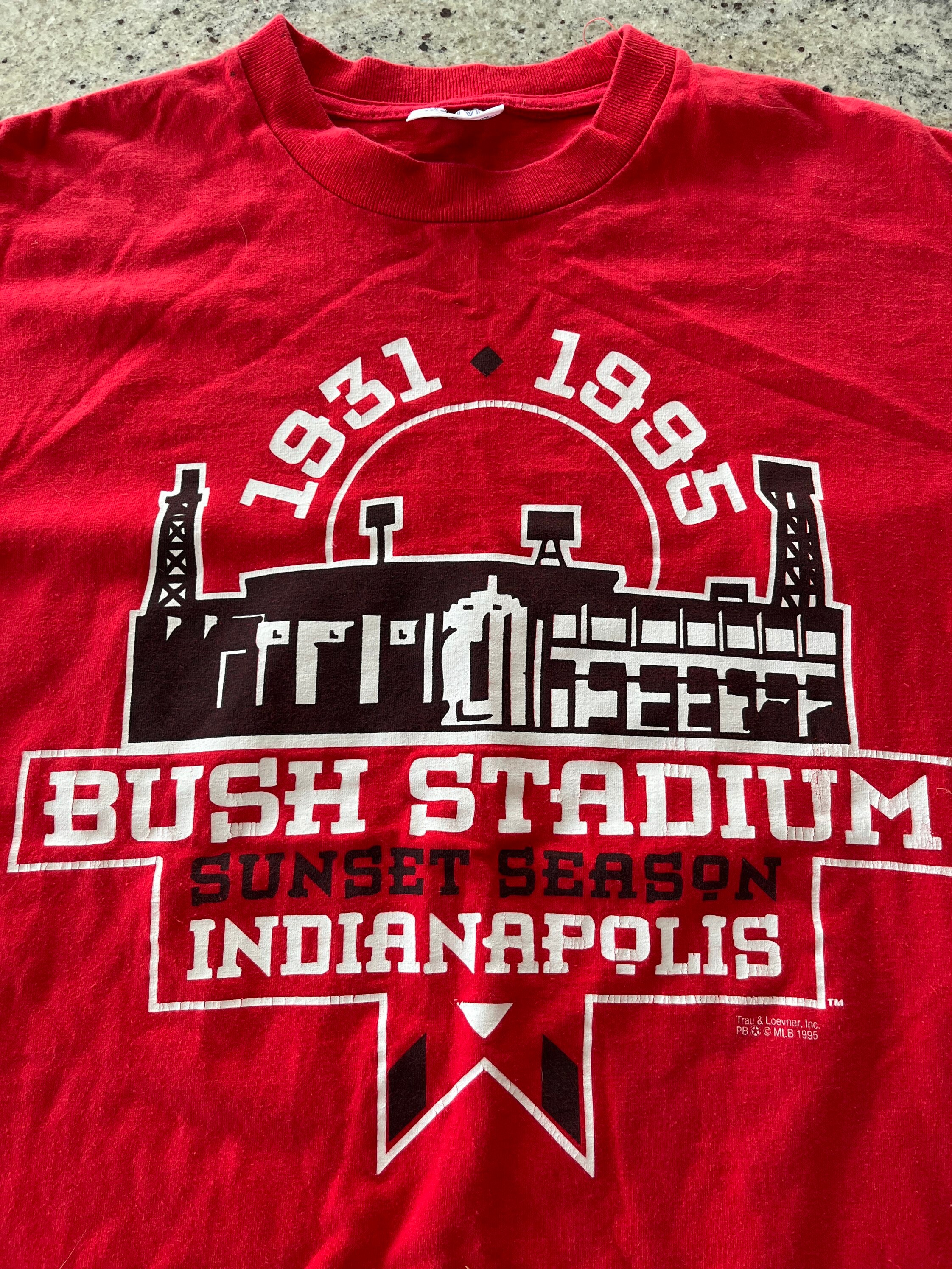 Vintage 1995 Bush Stadium Indianapolis Indians Baseball Sunset Last Season T Shirt Size Large
