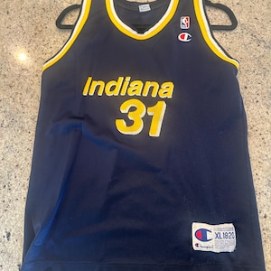 Vintage 90s Indiana Pacers Reggie Miller Champion Brand Jersey # 31 Size 18-20 XL Extra Large Navy Blue Kids Youth