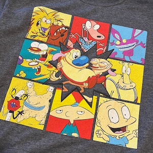 Nickelodeon Vintage Cartoon Shows T Shirt Fits Size Large / Medium Rugrats Hey Arnold CatDog Angry Beavers