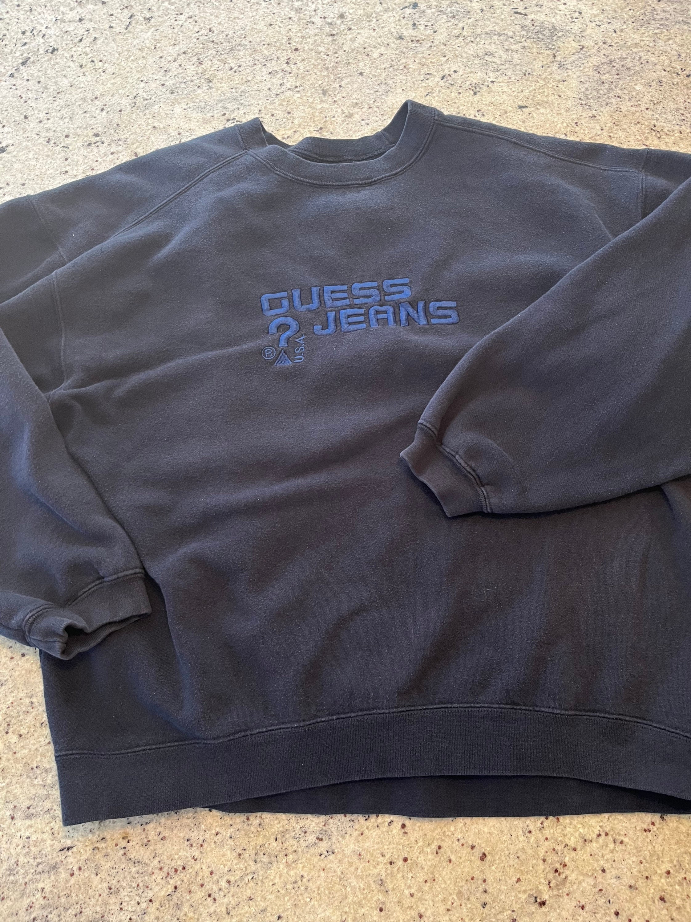 Sweatshirt Vintage Guess Logo Gris Taille S - Coupe Pullover Homme