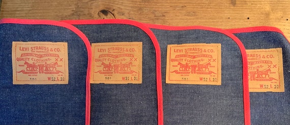 Vintage LEVIS Blue Jeans Big E 501 Placemats Red Bandanas Vintage LEVIS Blue Jeans Big E 501 Placemats Red Bandanas