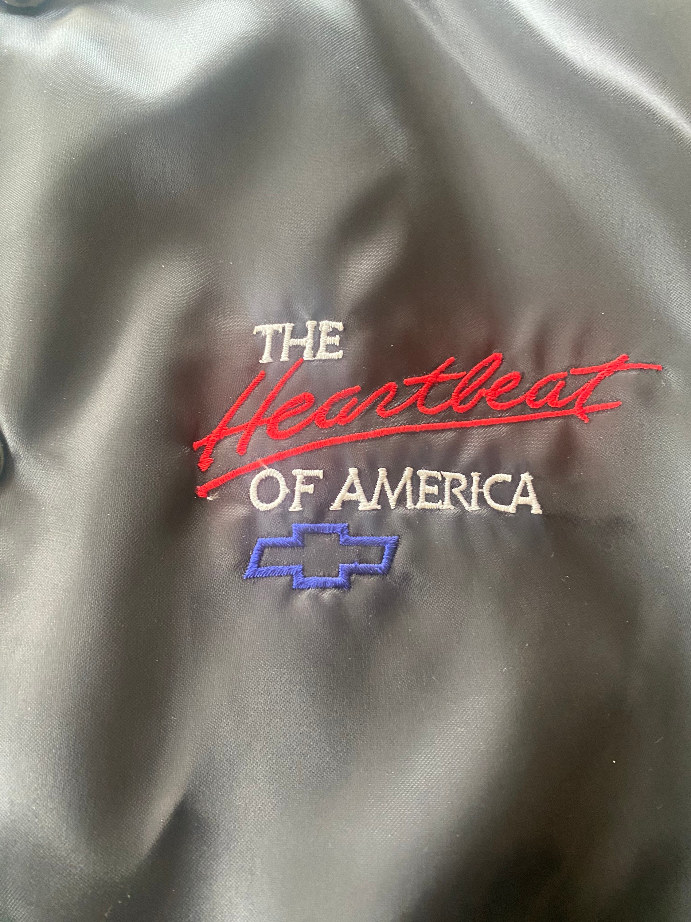 Vintage 80s 90s Chevy Heartbeat of America Black Satin Snap Vintage 80s 90s Chevy Heartbeat of America Black Satin Snap