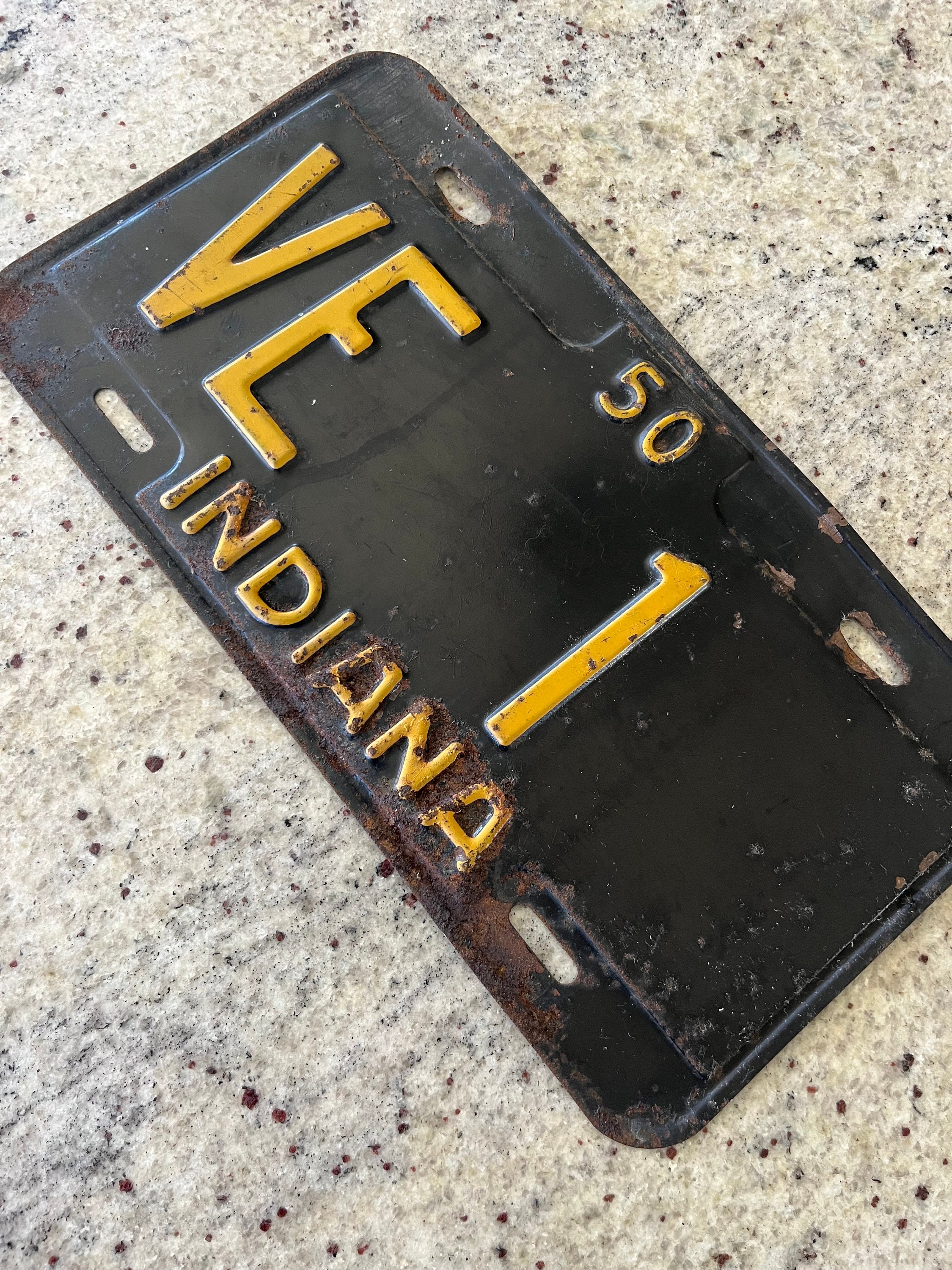 Antique 1950 Indiana License Plate VE 1 Black & Yellow - Etsy