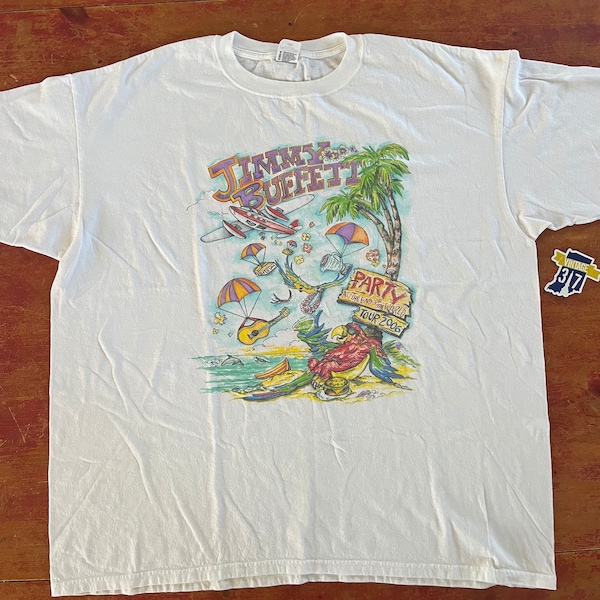 Vintage Jimmy Buffett Party at the End of the World Tour T Shirt   Size 3XL  3 Extra Large    Double Sided Graphics