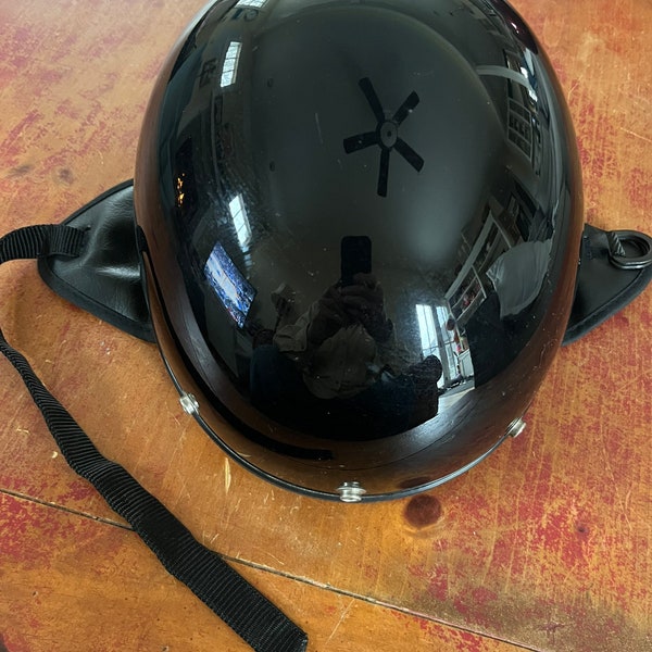 Vintage Black Half Motorcycle Helmet Size Medium  Quality Brand Vector Sports Inc Quality Made in USA