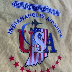 Lot of 2 Vintage Indianapolis Air Show T Shirts Security Capitol City Ford Size XL Bright Yellow
