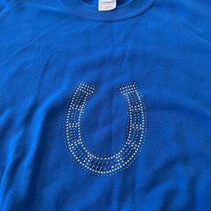 Indianapolis Colts Horseshoe Crewneck Sweatshirt Sparkles Rhinestones Size Medium Nice