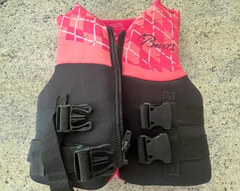 Vintage Barts reddingsvest voor jongeren, Flex Fit, maat 50 - 90 pond, roze en zwart. Mooi.