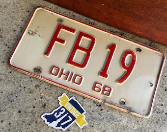 Vintage 1968 Ohio License Plate FB 19 Quality Embossed Steel Red