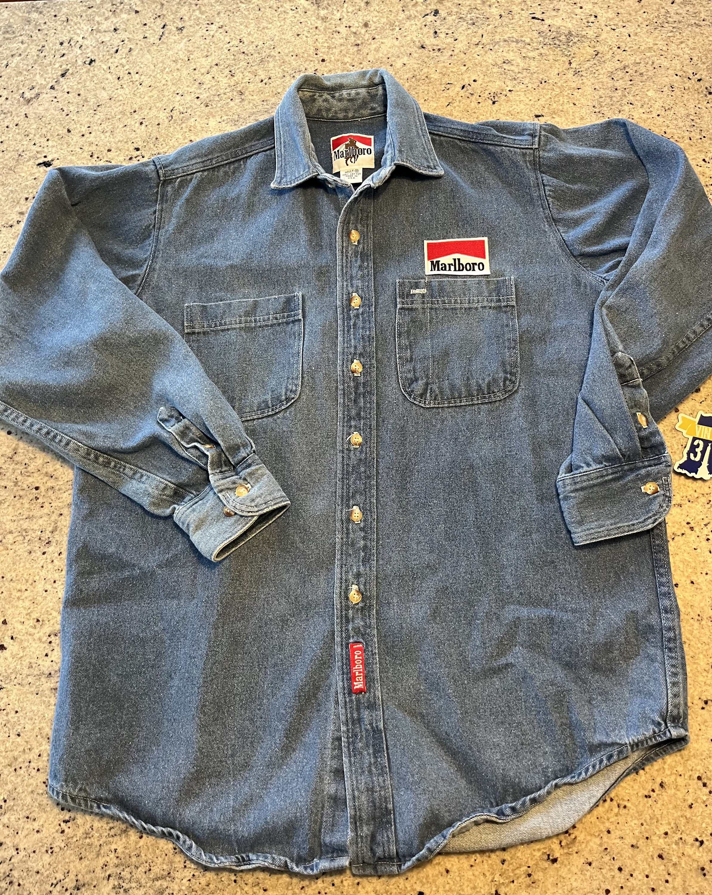 Vintage 90s Marlboro Denim Shirt Size Medium Made in USA