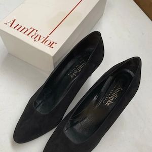 Vintage Ann Taylor Black Suede Block Heel Marilyn Size 10M Nice