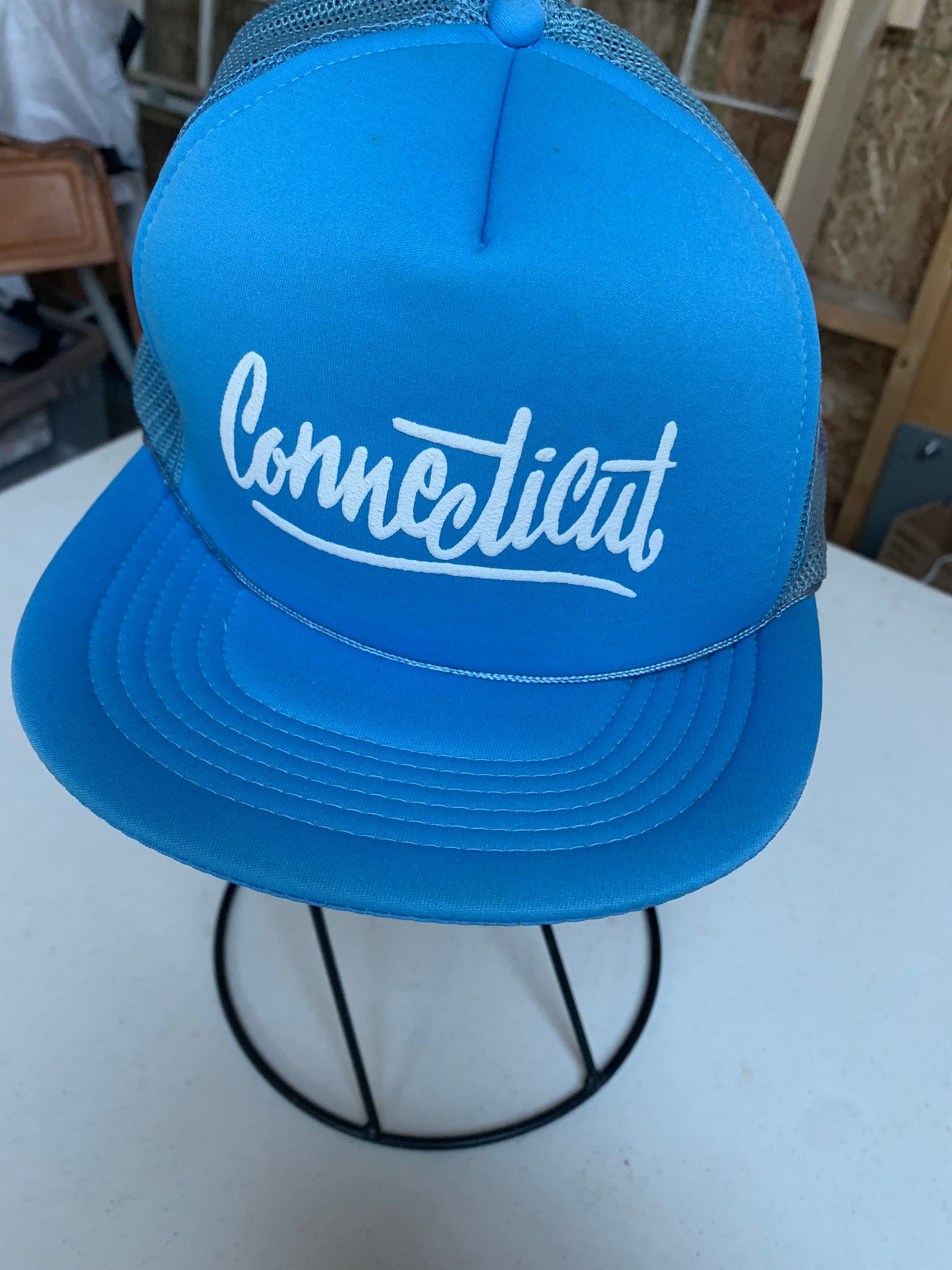 Vintage 80s Connecticut Snapback Hat Cap Robin Egg Blue  display picture 3