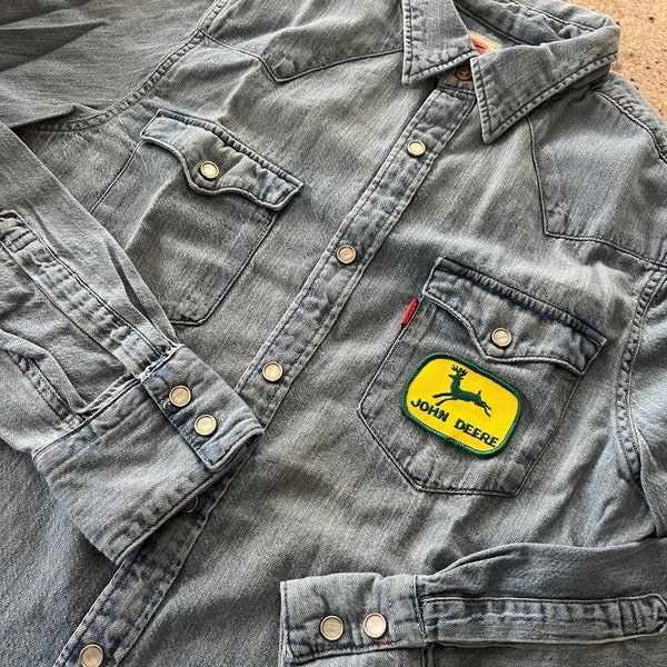 Vintage John Deere Denim Shirt Size Small  Quality Brand Pearl Snap Buttons