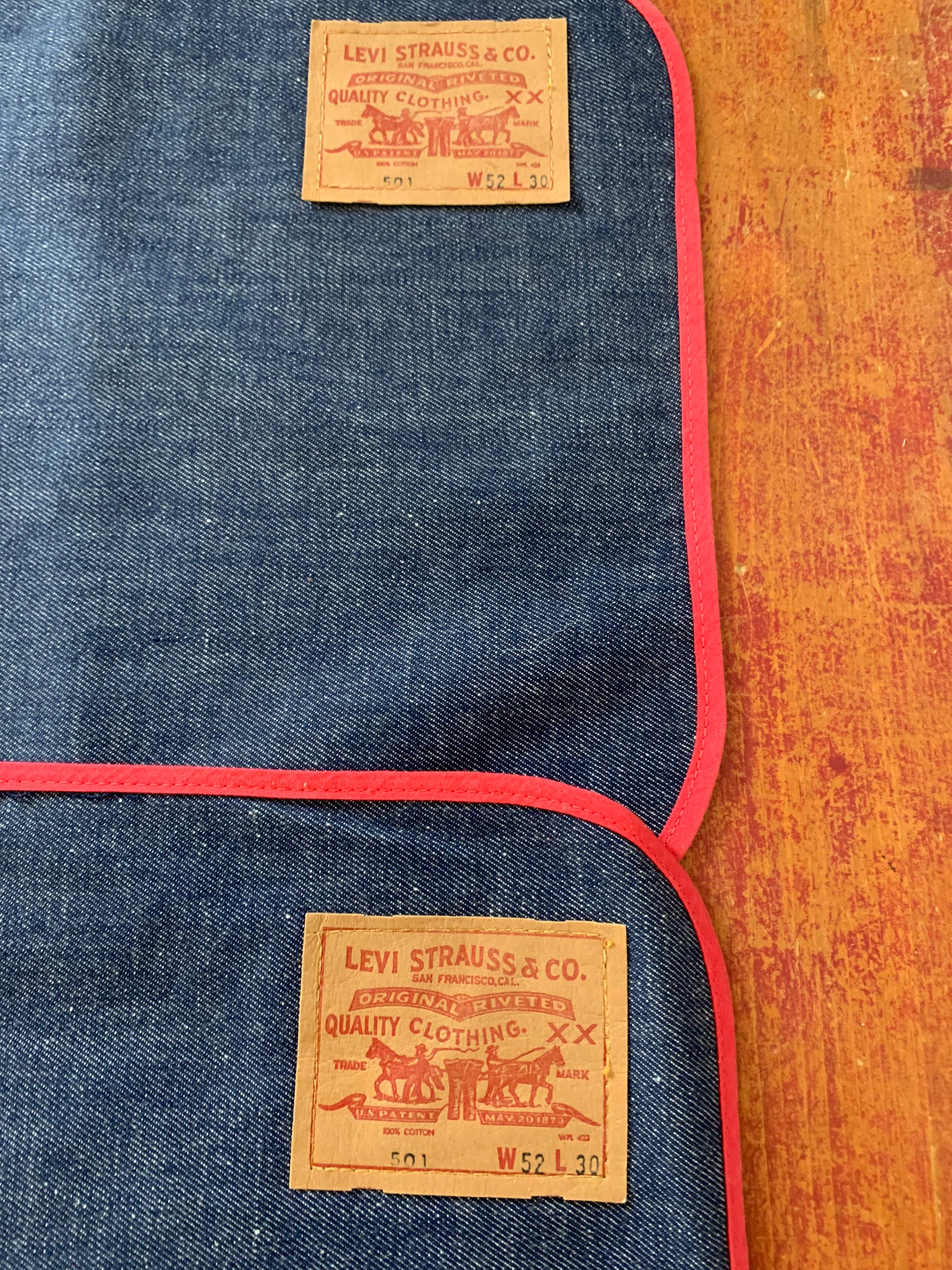 Vintage LEVIS Blue Jeans Big E 501 Placemats Red Bandanas Vintage LEVIS Blue Jeans Big E 501 Placemats Red Bandanas