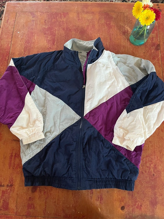 Vintage 90s Windbreaker Jacket Size XL Color Block Purple Blue