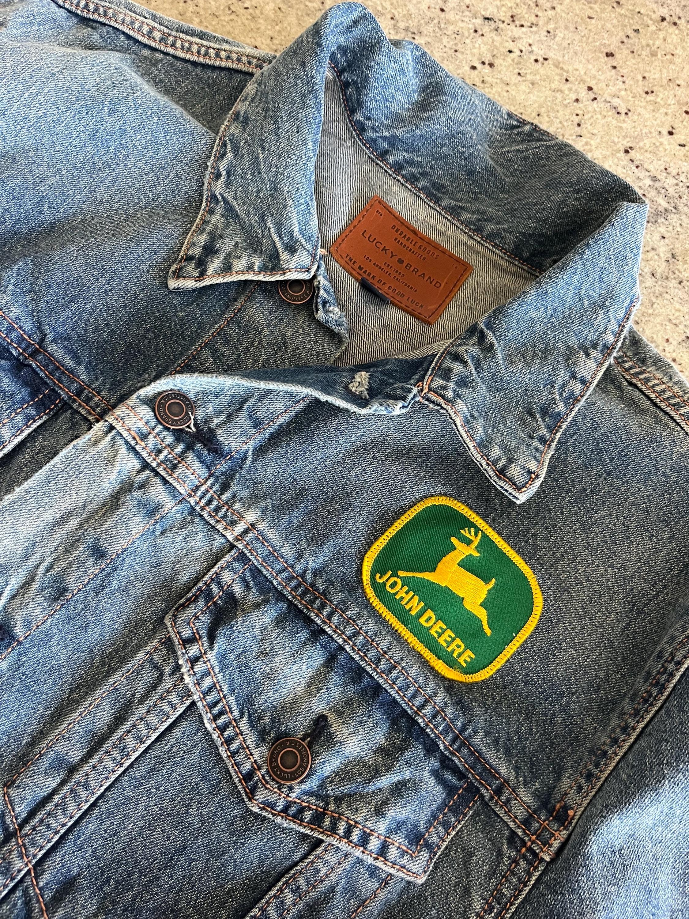 Vintage John Deere Denim Jacket Double Sided Quality Embroidered 