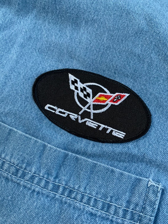 Vintage Chevy Corvette Blue Denim Shirt Size 2XL … - image 1