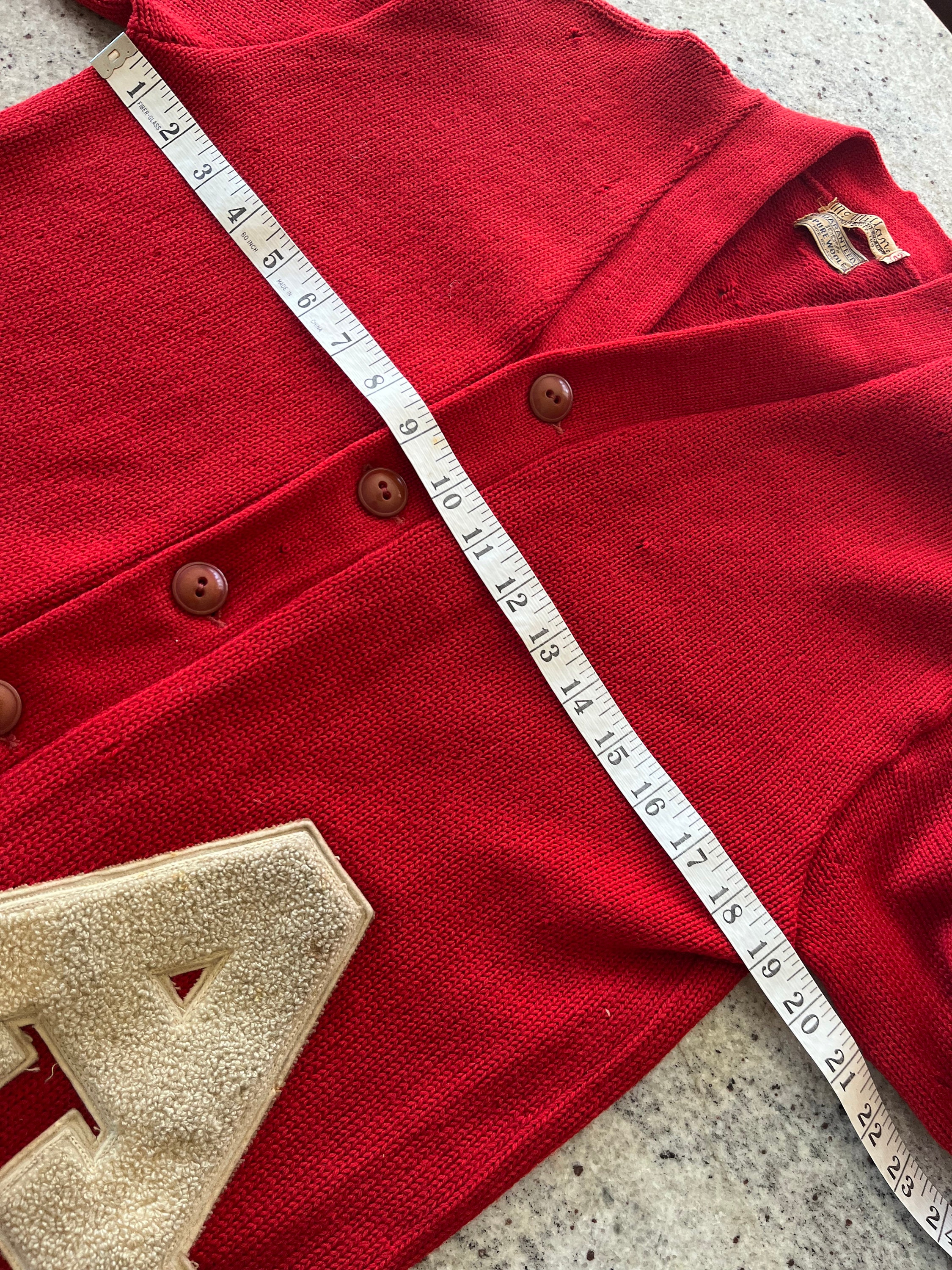 Vintage 1940s 1950s High School Letter Sweater Cardigan A Red