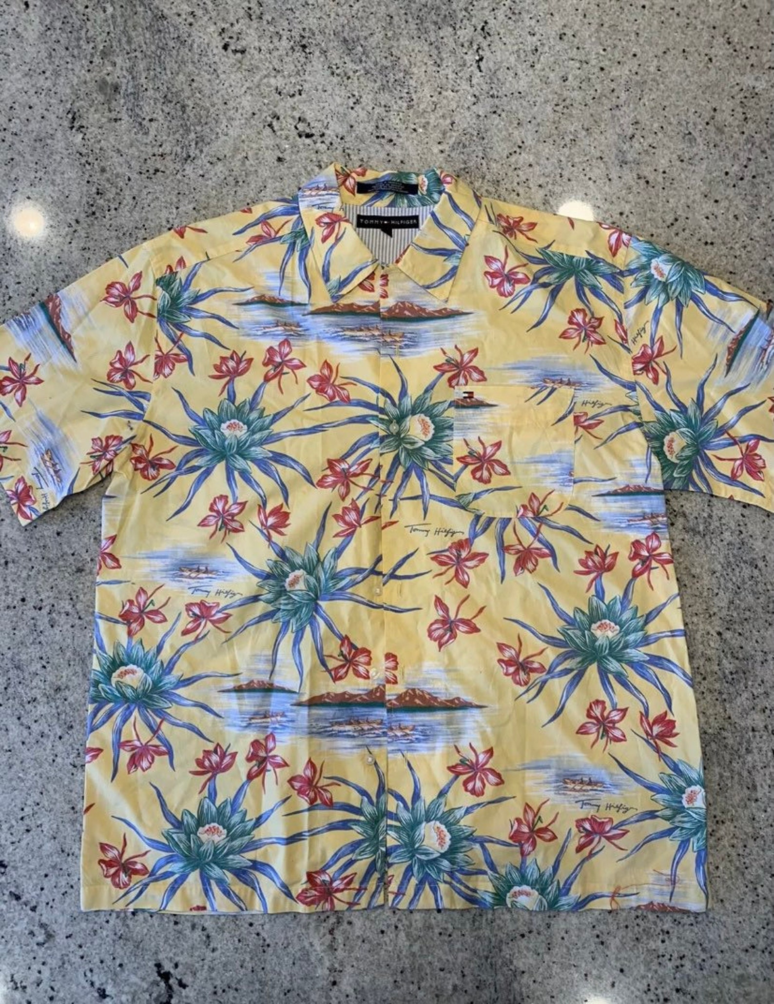 Tommy Hilfiger Hawaiian Mens Large Shirt Yellow Floral Island - Etsy UK