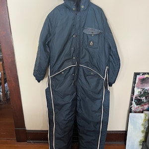 Vintage RefrigiWear Men Insulated Hooded Coverall Winter Snow Suit Blue Size XL Quality Made in USA