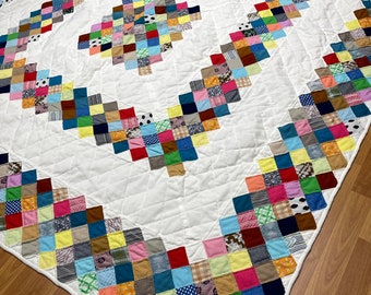 Vintage Handmade Boston Commons Pattern Quilt multi-color squares 82 X 82 inches