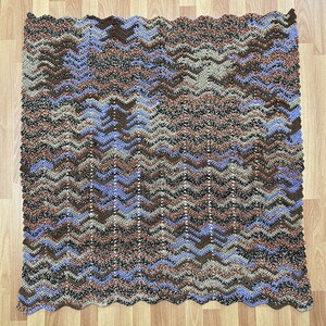 Vintage Handmade Unique Afghan Purple Brown Rust Scalloped 42 X 40 Nice