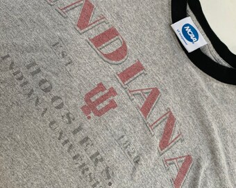 Vintage Indiana University IU Hoosiers Langarm Ringer T Shirt Größe XL Unikat