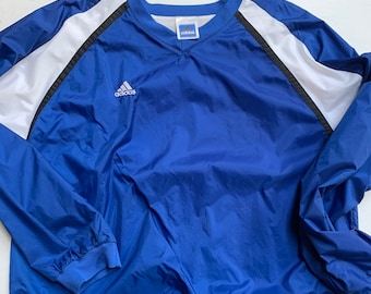 Vintage Adidas Bright Royal Blue Pullover Nylon Windbreaker Large EUC Excellent Condition