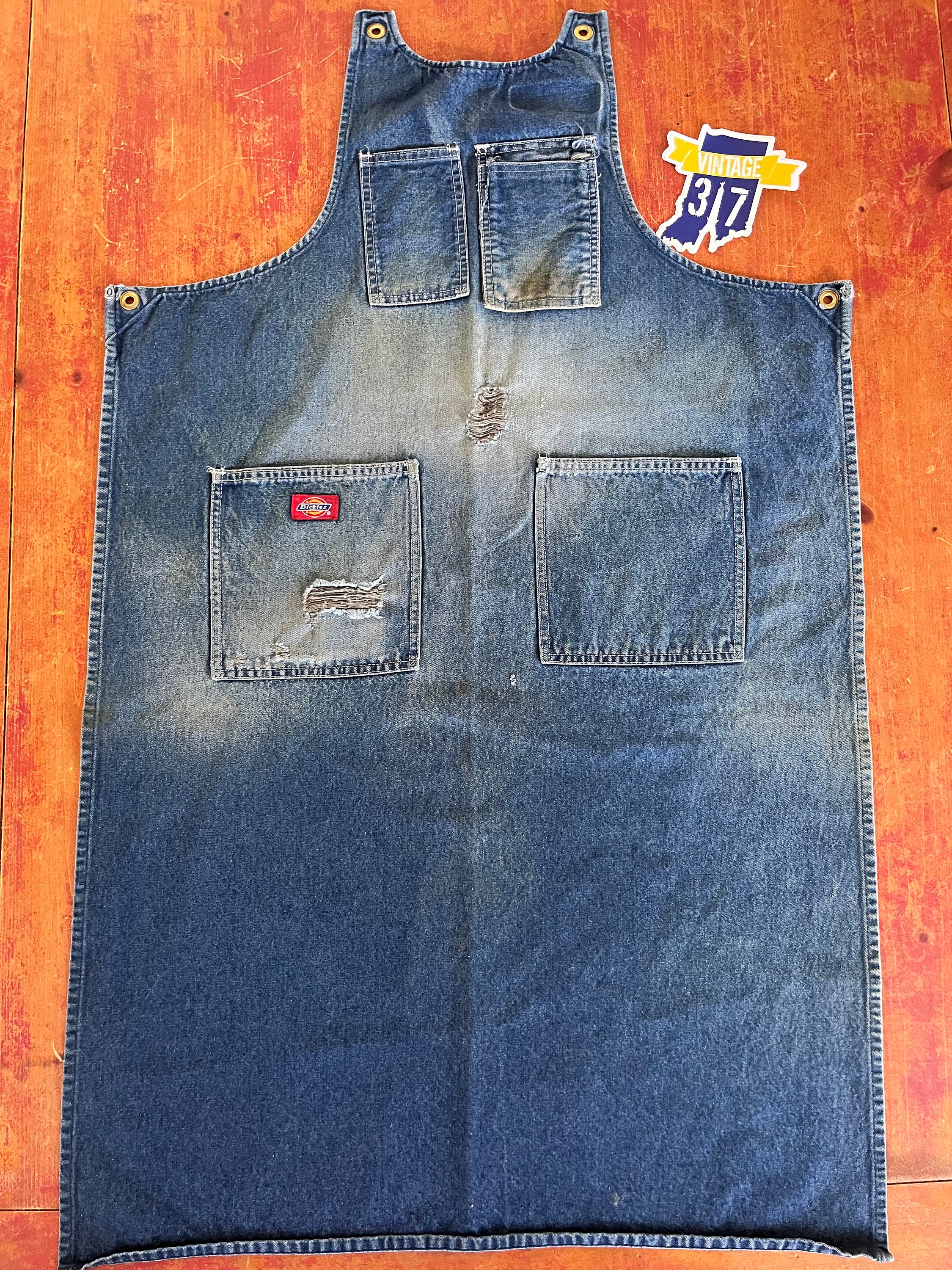 VINTAGE DENIM APRON ② Vintage Denim Work Apron Union Made Old Workwear Machinist Artist