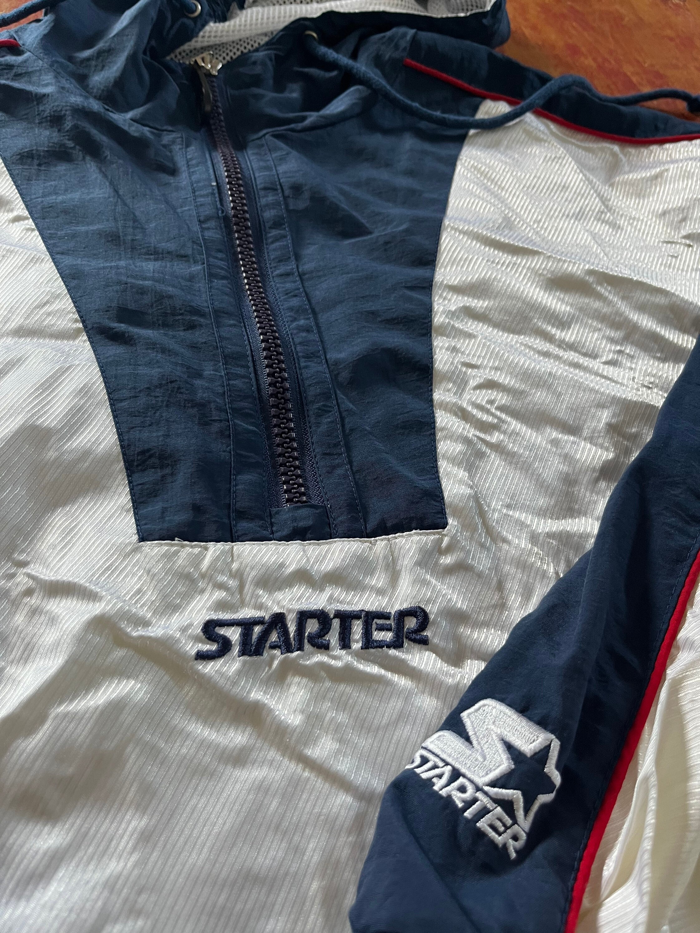 Vintage Starter Windbreaker 1/4 Zip Jacket Red White Blue Size